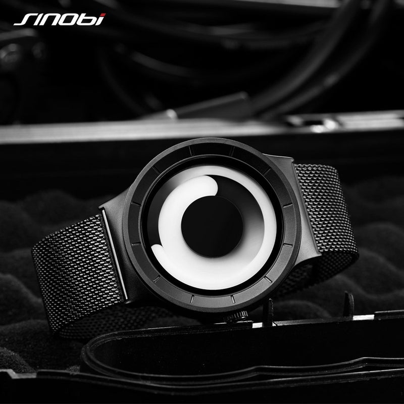 SINOBI Business Watches Men Fashion Creative Original Design Watch Men Steel Mesh Men's Watch Clock Relogio Masculino Unique Wristwatch(Black White) - Image 3